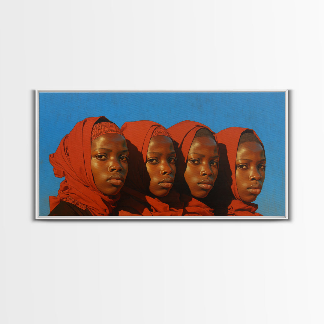 Four African Women In Red Headwraps Wall Art, Black Woman Canvas Print For Afrocentric Decor, Portrait Wall Art, And Gifts