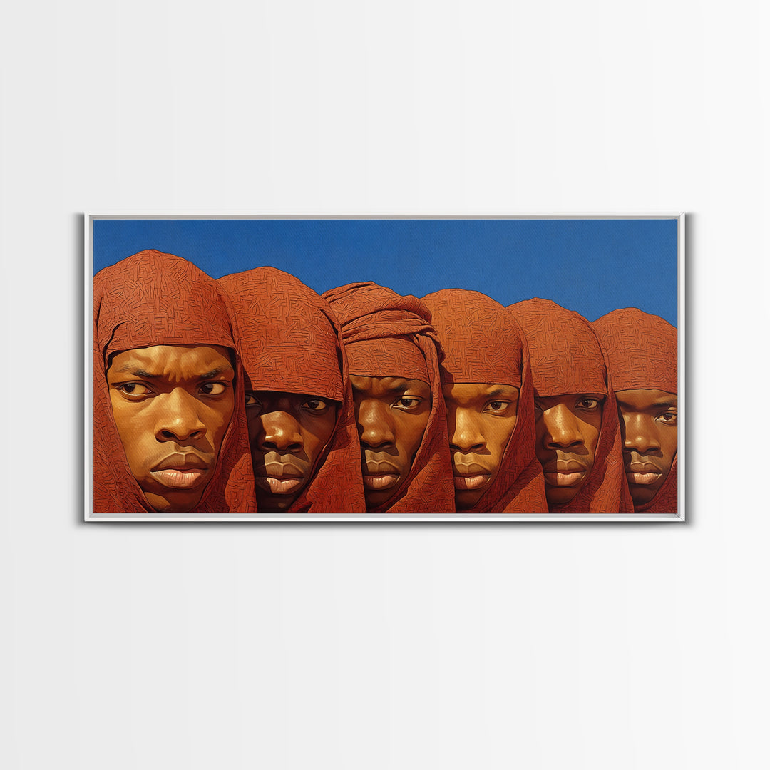 Red Hooded African Warrior Portraits Canvas Print, Black Men Wall Decor, African American Art, Bold Cultural Home Decor Gift