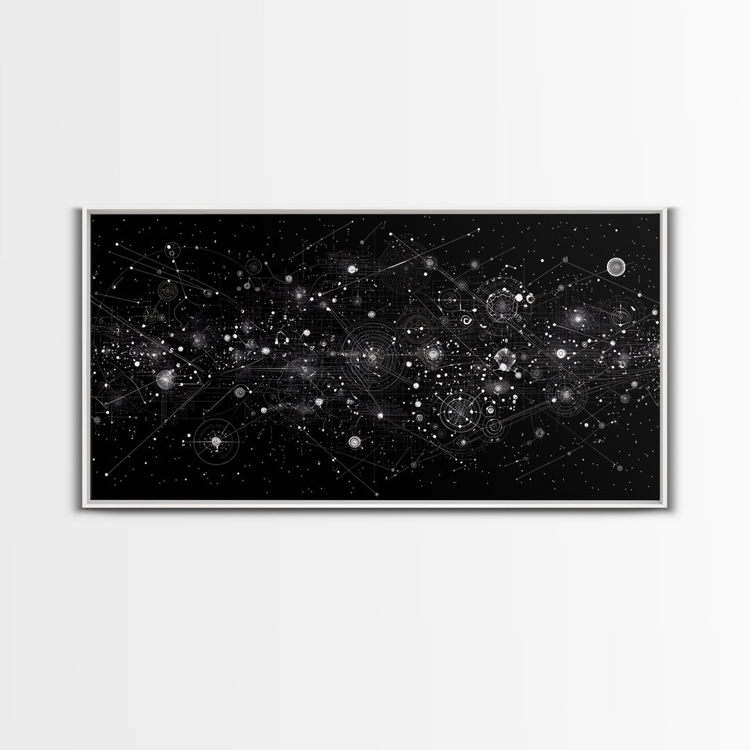 Black Cosmic Circuit Constellation Wall Art, Futuristic Digital Art, Abstract Space Print, Modern Office Decor Canvas Print