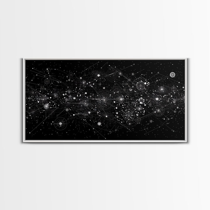 Black Cosmic Circuit Constellation Wall Art, Futuristic Digital Art, Abstract Space Print, Modern Office Decor Canvas Print
