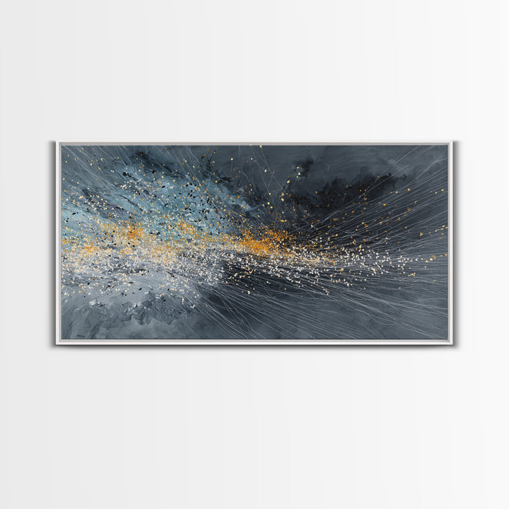 Gray Gold Storm Burst Abstract Large Wall Art, Textured Canvas Print, Modern Living Room Decor, Statement Home Decor Gift