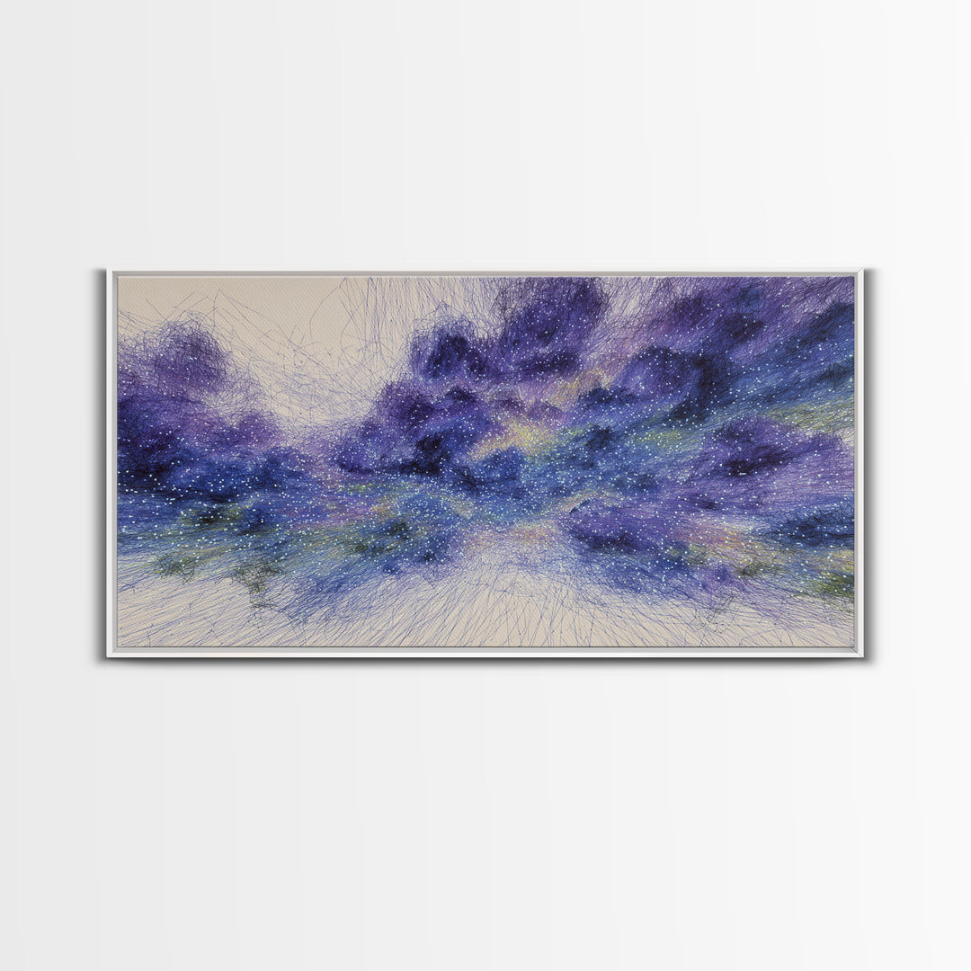 Purple Blue Starry Dreamy Nebula Abstract Wall Art, Cosmic Canvas Print, Modern Bedroom Decor, Spiritual Meditation Gift
