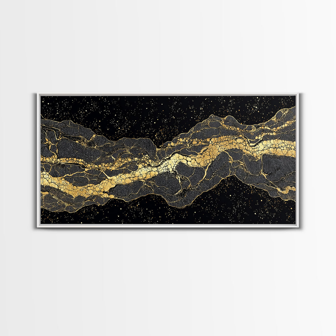 Golden Mountain Vein Abstract Wall Art, Black And Gold African Inspired Canvas Print, Luxury Statement Decor For Home Office