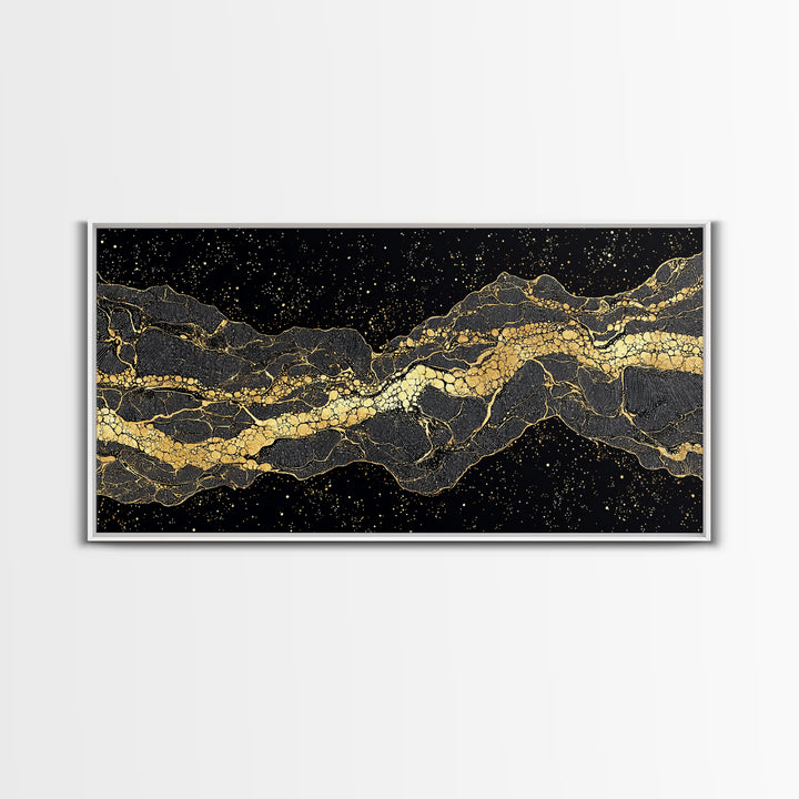 Golden Mountain Vein Abstract Wall Art, Black And Gold African Inspired Canvas Print, Luxury Statement Decor For Home Office