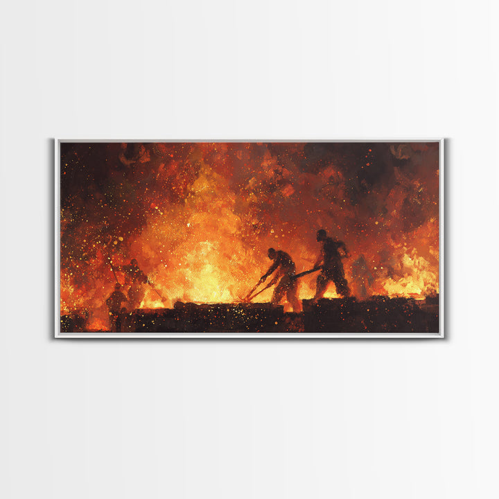 Fiery African Blacksmith Silhouette Canvas Print, African Warrior Art, Orange Abstract Painting, Black History Wall Decor Gift
