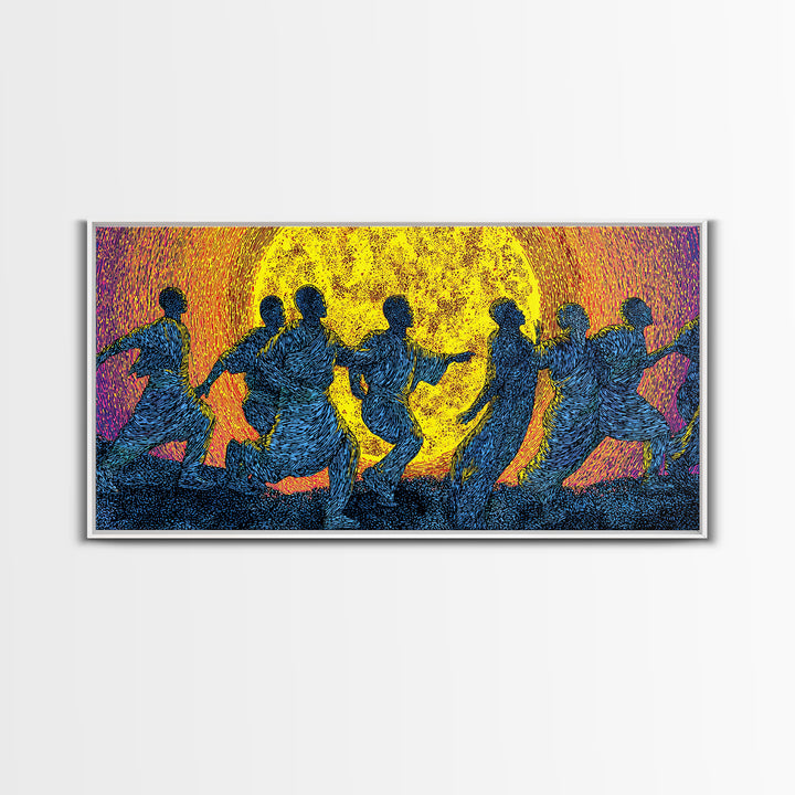 African Dancers In Golden Sun Wall Art, Colorful Afrocentric Decor, Tribal Celebration Print, Black Culture Canvas Art Gift