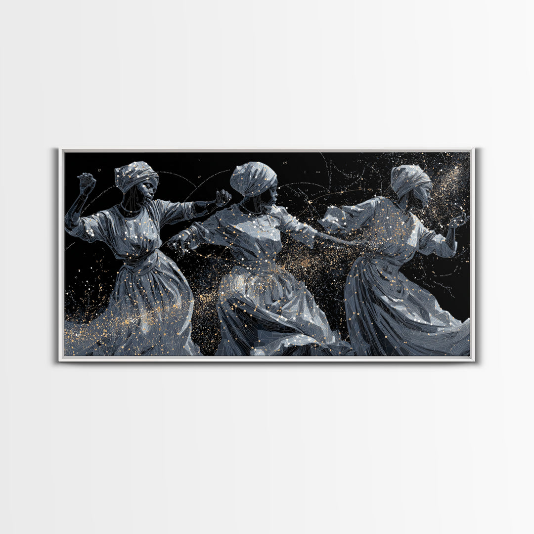 Three Dancing African Women Wall Art, Black And Gold Figurative Painting, Afrocentric Home Decor, Cultural Canvas Gift For Her