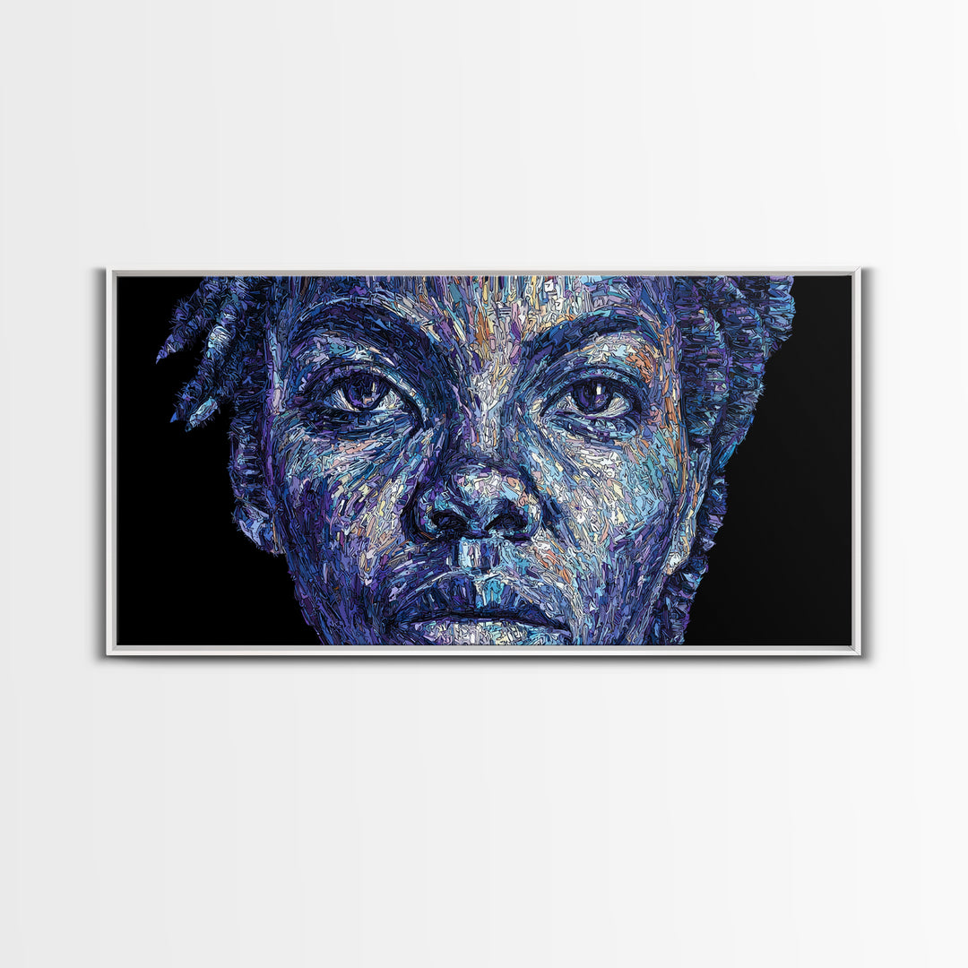 Blue African Woman Portrait Wall Art, Expressive Melanin Painting, Contemporary Black Female Art, Bold Canvas Decor Gift