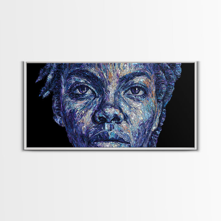 Blue African Woman Portrait Wall Art, Expressive Melanin Painting, Contemporary Black Female Art, Bold Canvas Decor Gift
