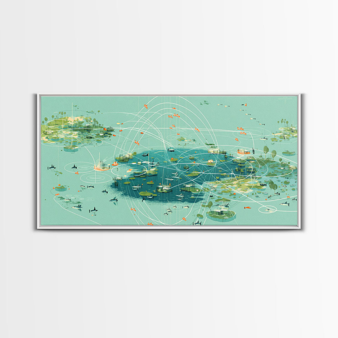 Turquoise Abstract African Wetland Islands Wall Art, Modern Canvas Art, Teal Coastal Map, Digital Art Africa, Unique Decor