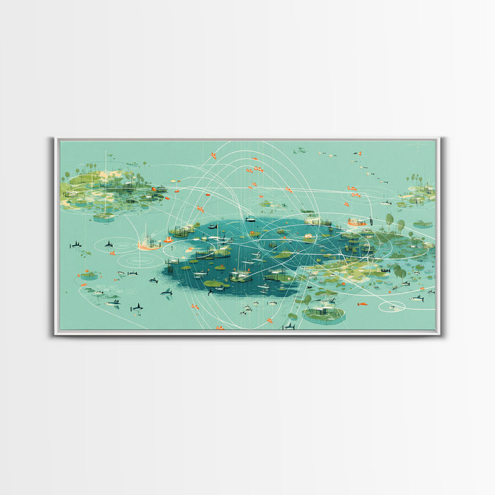 Turquoise Abstract African Wetland Islands Wall Art, Modern Canvas Art, Teal Coastal Map, Digital Art Africa, Unique Decor