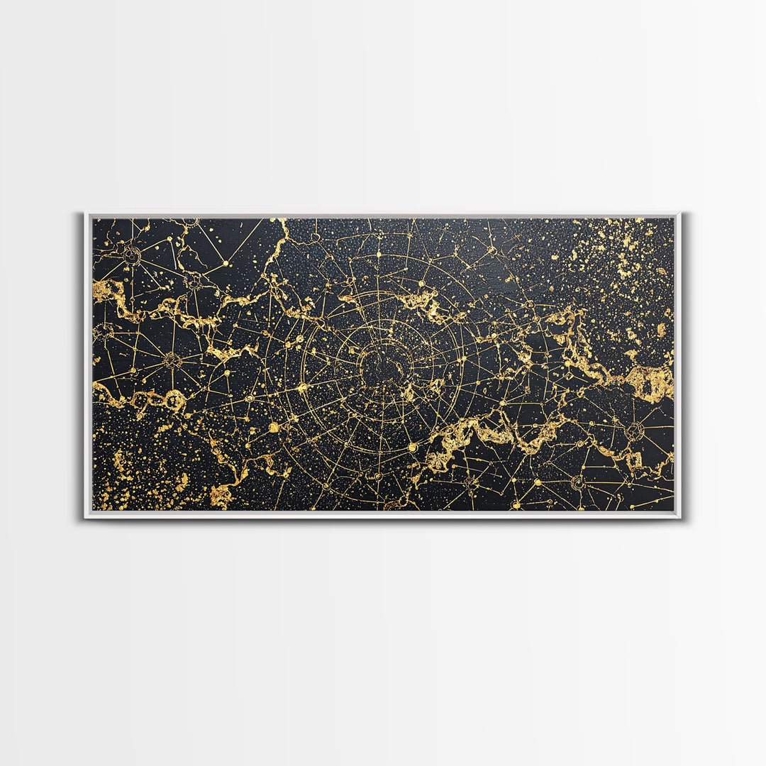 Gold Constellation Spiral Abstract Wall Art, African Abstract, Black And Gold Art, Modern Wall Decor, Luxury Canvas Print