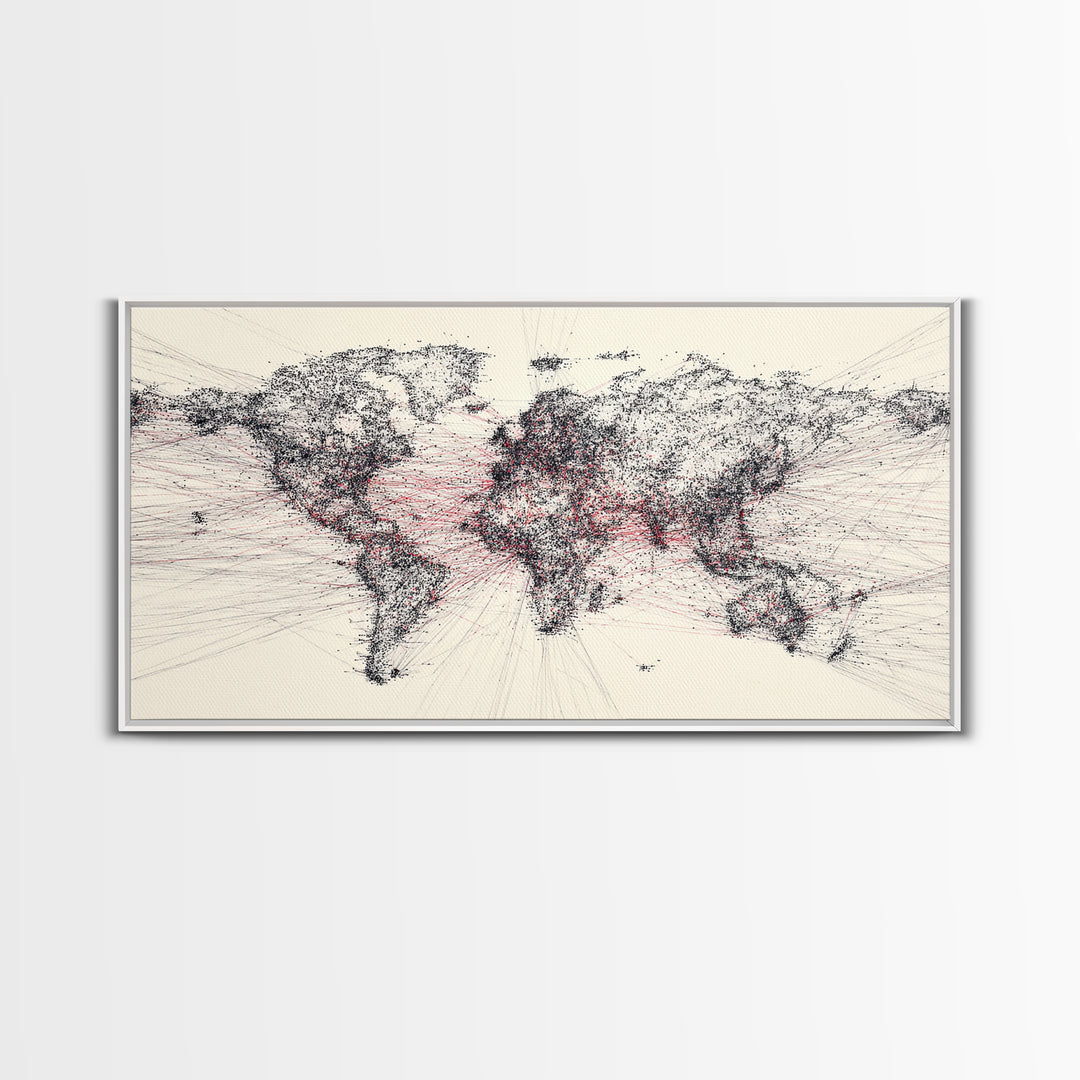 Dotted World Map In Black And Red, African Inspired Wall Art, Abstract Global Network Print, Modern Office Home Decor Gift