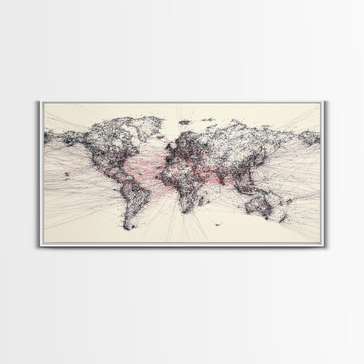 Dotted World Map In Black And Red, African Inspired Wall Art, Abstract Global Network Print, Modern Office Home Decor Gift