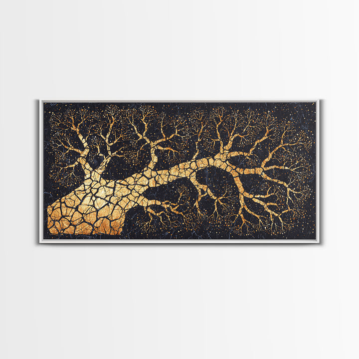 Golden Baobab Tree Branches On Black, African Tree Wall Art, Luxury Canvas Decor, Earth Tone Statement Home Decor Gift Idea