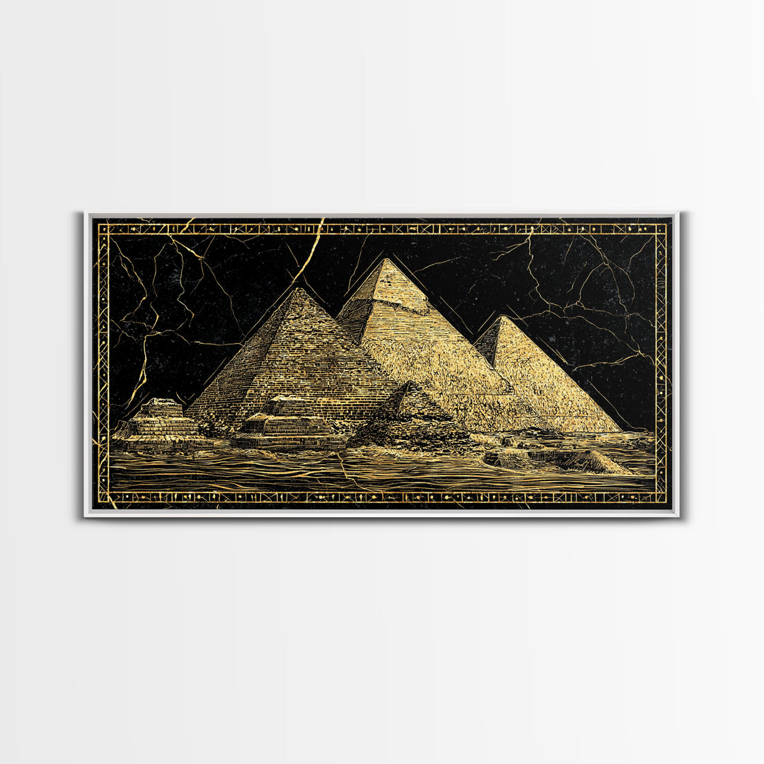 Black Gold Egyptian Pyramids Wall Art, Ancient African Art Print, Luxury Canvas Print, Mystical Statement Home Office Decor Gift