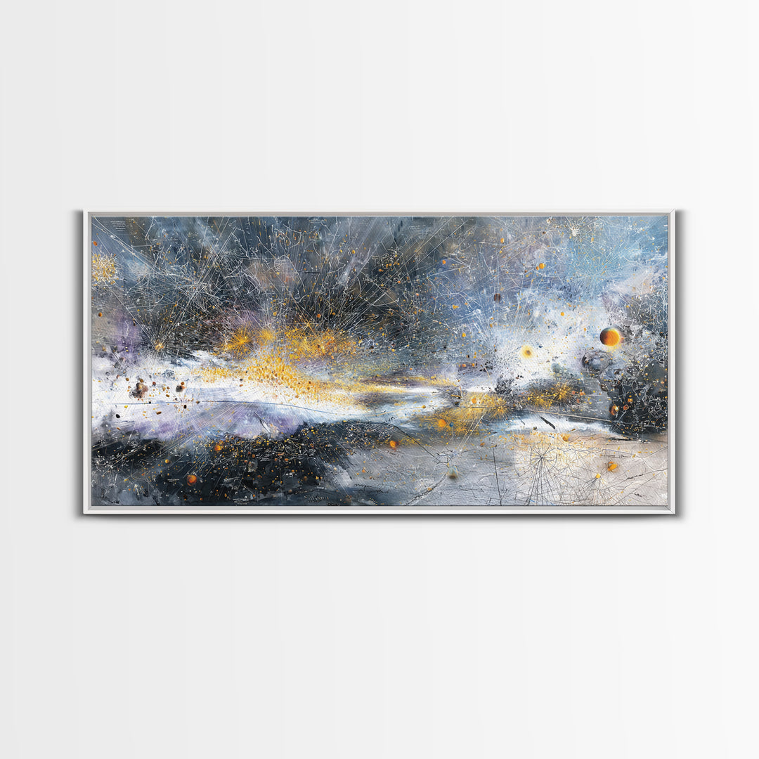 Abstract Cosmic Galaxy Wall Art, Blue Gold Modern Canvas Print, Contemporary Abstract Art, Luxury Office Decor Housewarming Gift