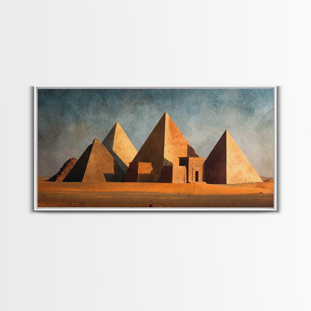 Earthy Egyptian Pyramids Desert Wall Art, Ancient African Canvas Print, Minimalist Landscape Art, Cultural Home Decor Gift