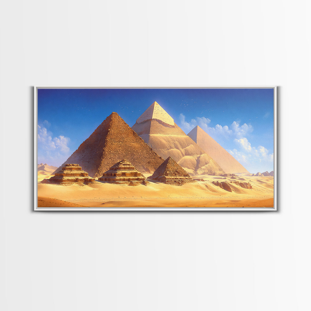 Golden Egyptian Pyramids And Sphinx Desert Wall Art, African Egyptian Art, Ancient African Art, Africa Poster Print Home Decor