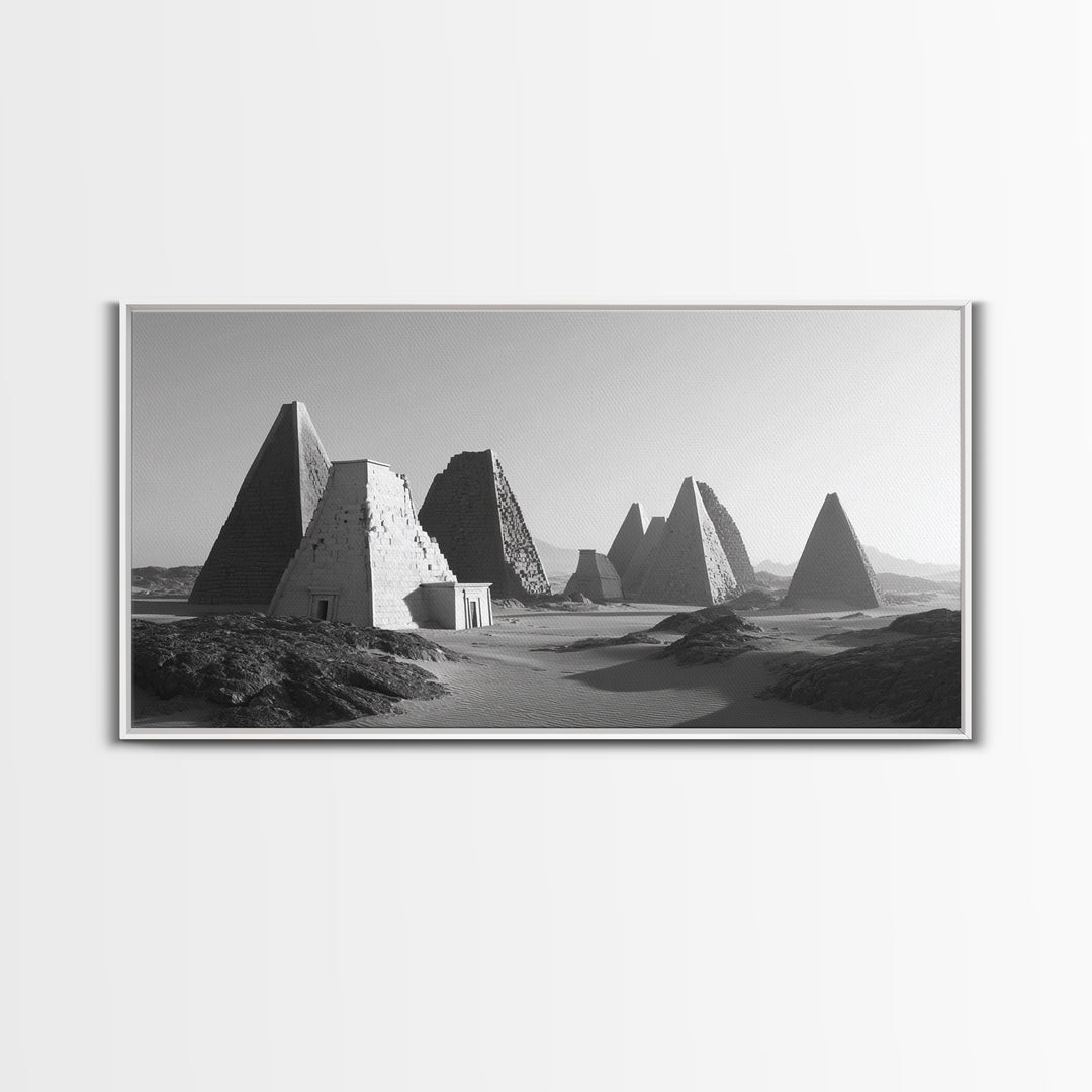 Black And White Nubian Pyramids Desert Canvas Print, African Egyptian Art, Ancient African Art, Minimalist Wall Art Decor