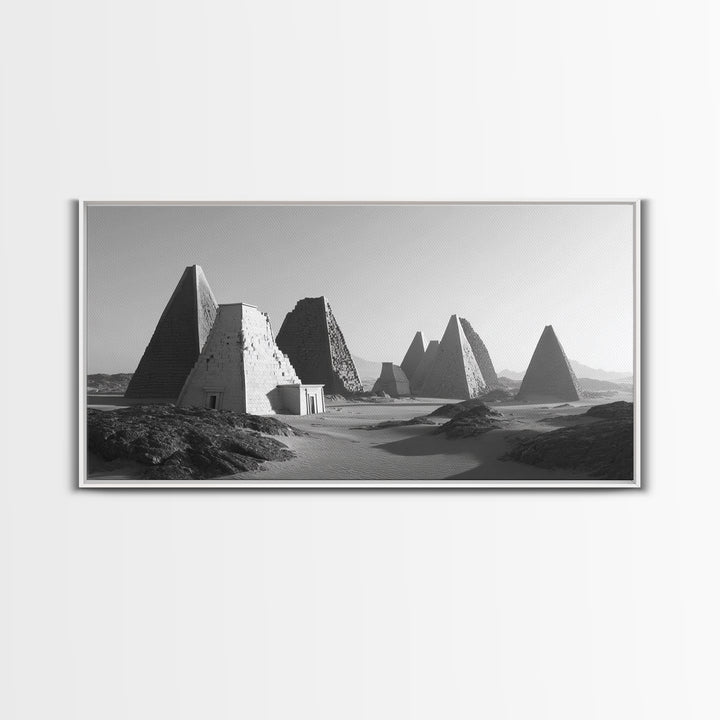 Black And White Nubian Pyramids Desert Canvas Print, African Egyptian Art, Ancient African Art, Minimalist Wall Art Decor