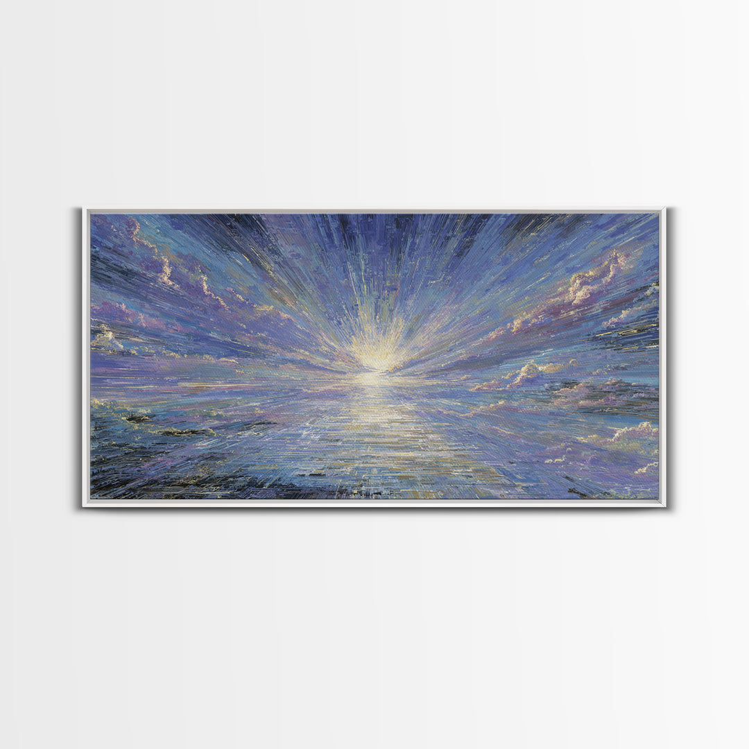Radiant Sunrise Over Shimmering Ocean Wall Art, Blue Wall Art, Nature Scene Art, Modern Canvas Art, Living Room Decor Gift