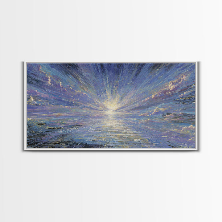 Radiant Sunrise Over Shimmering Ocean Wall Art, Blue Wall Art, Nature Scene Art, Modern Canvas Art, Living Room Decor Gift