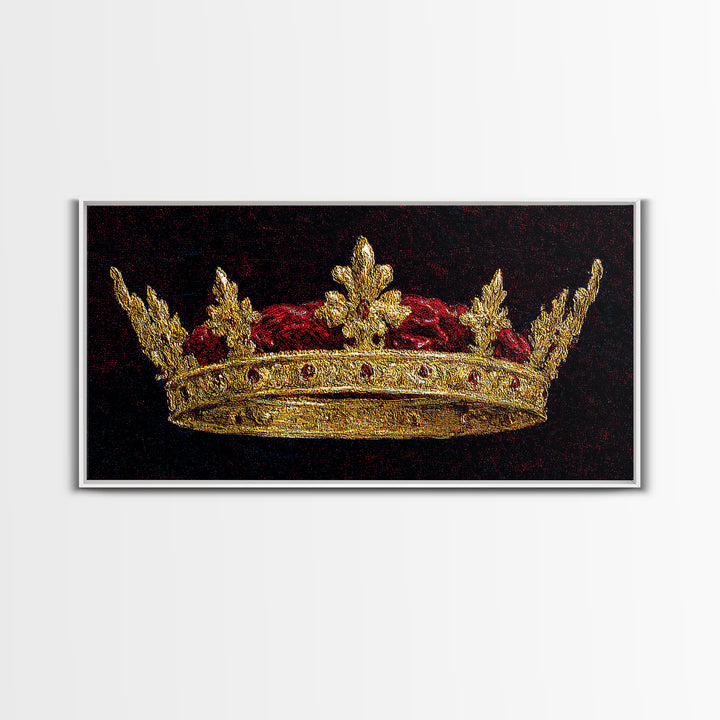 Golden Royal Crown Framed Canvas Print, Black And Gold Wall Decor, Regal Jewel Painting, Luxury Statement Home Decor Gift For Him