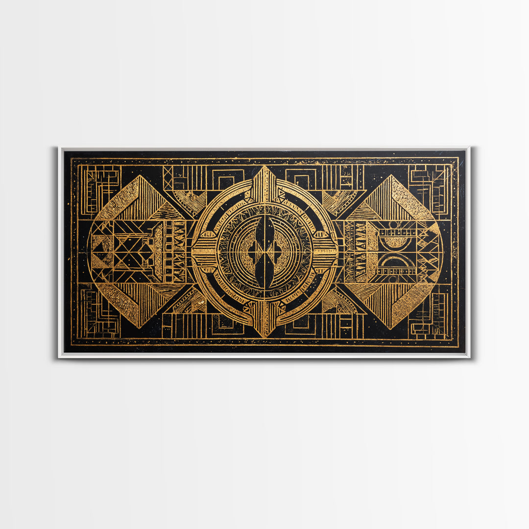 Gold Tribal Geometric Pattern Canvas Print, African Abstract Wall Art, Afrocentric Decor, Black Gold Luxury Home Decor, Statement Decor