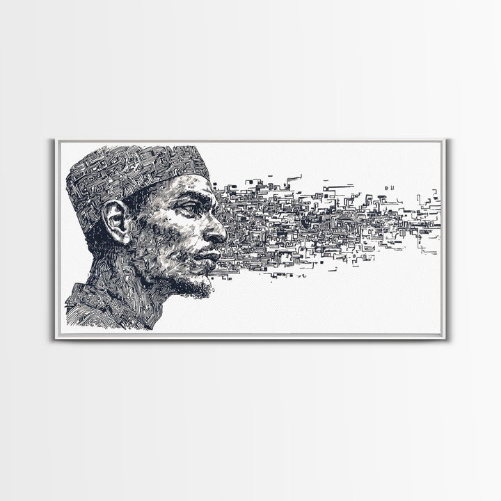 African Man Digital Profile Canvas Print, Abstract Black Portrait Wall Art, Modern Afrocentric Decor, Unique Office Artwork