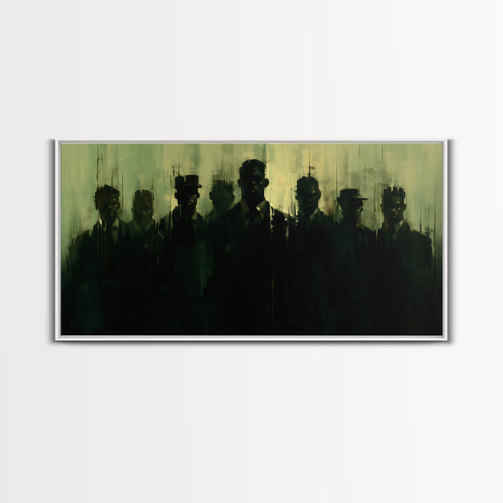 Green Shadow Men In Hats Canvas Print, Moody Black Wall Art, African American Portrait, Minimalist Office Decor Gift For Him