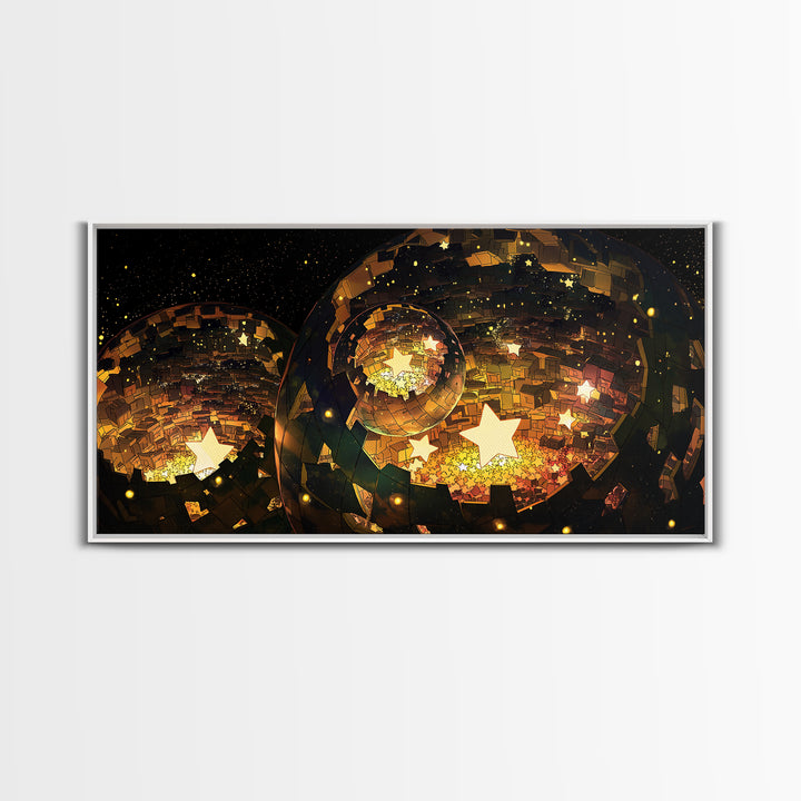 Golden Star Lantern Domes At Night Wall Art, Afrofuturism Decor, Modern African Inspired Canvas, Boho Home Decor Gift For Her