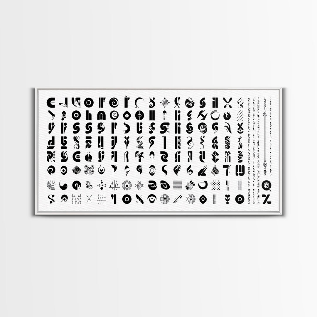 Black Abstract Symbol Alphabet On White Wall Art, African Patterns, Geometric Wall Art, Minimalist Canvas Print Decor Gift