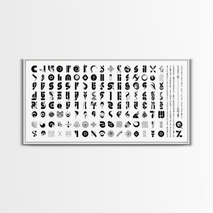 Black Abstract Symbol Alphabet On White Wall Art, African Patterns, Geometric Wall Art, Minimalist Canvas Print Decor Gift