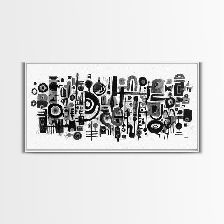 Black And White Tribal Shapes Canvas Print, Abstract African Art, Geometric Wall Decor, Modern Afrocentric Artwork For Home