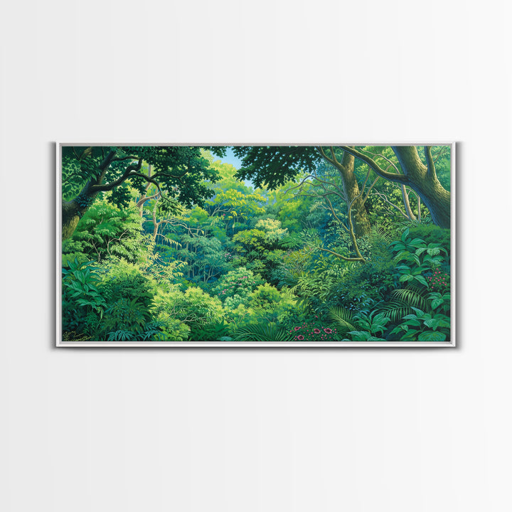 Vibrant Green Jungle Canopy Wall Art, African Landscape Canvas Print, Tropical Botanical Decor, Bright Living Room Gift Idea