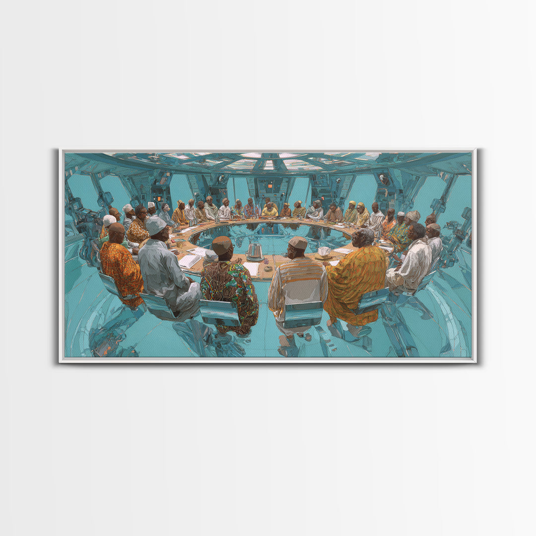 Futuristic Roundtable Leaders Canvas Print, African Wall Art, Modern African Art, Afrocentric Wall Art, Office Decor Gift