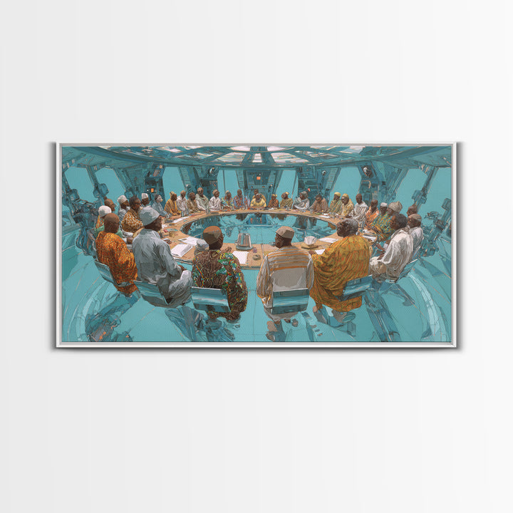 Futuristic Roundtable Leaders Canvas Print, African Wall Art, Modern African Art, Afrocentric Wall Art, Office Decor Gift