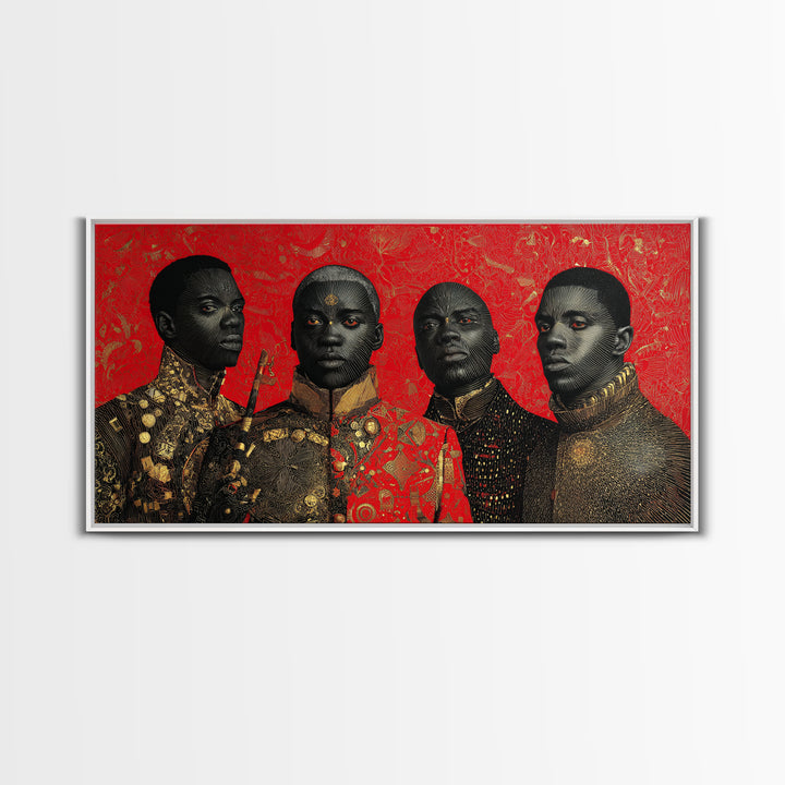 Four Regal African Warrior Portraits Canvas Print, Black Art, African Warrior Art, Tribal Art Decor, Bold Wall Decor Gift