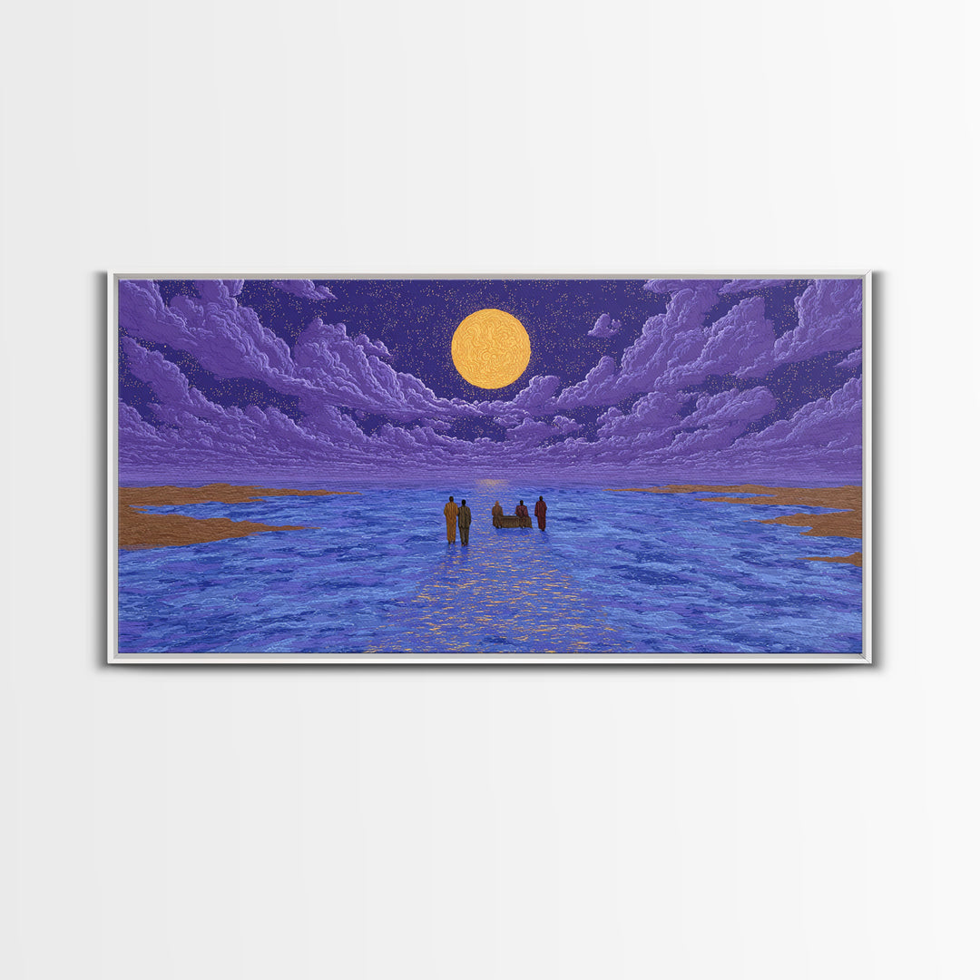 Purple Moonlit Ocean Journey Wall Art, African Inspired Art, Dreamy Wall Art, Spiritual Wall Decor, Mystical Wall Art Gift