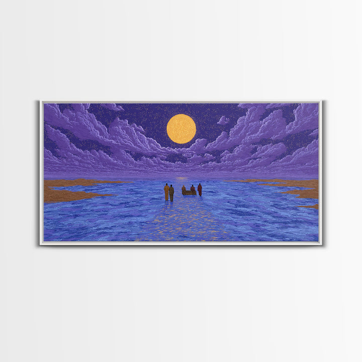 Purple Moonlit Ocean Journey Wall Art, African Inspired Art, Dreamy Wall Art, Spiritual Wall Decor, Mystical Wall Art Gift