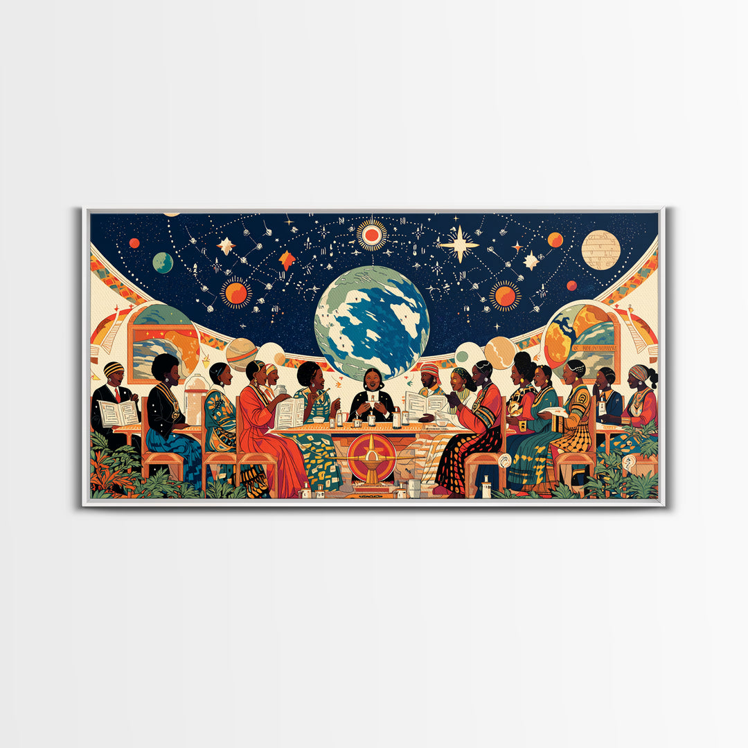 Afrocentric Women Planning Under Stars Wall Art, African Women Art, Black Girl Magic, Ankara Wall Art, Feminine Home Decor