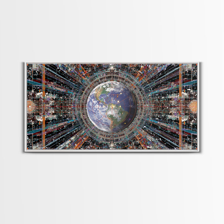 Afrofuturist Earth Data Portal Canvas Print, Digital Art Africa, Modern African Art, Futuristic Office Wall Decor For Tech Lovers