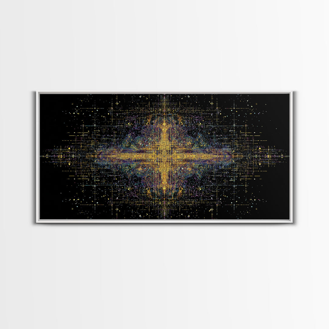 Radiant Gold Starburst Energy On Black Canvas Print, Abstract African Art, Spiritual Wall Art, Luxury Modern Decor For Office