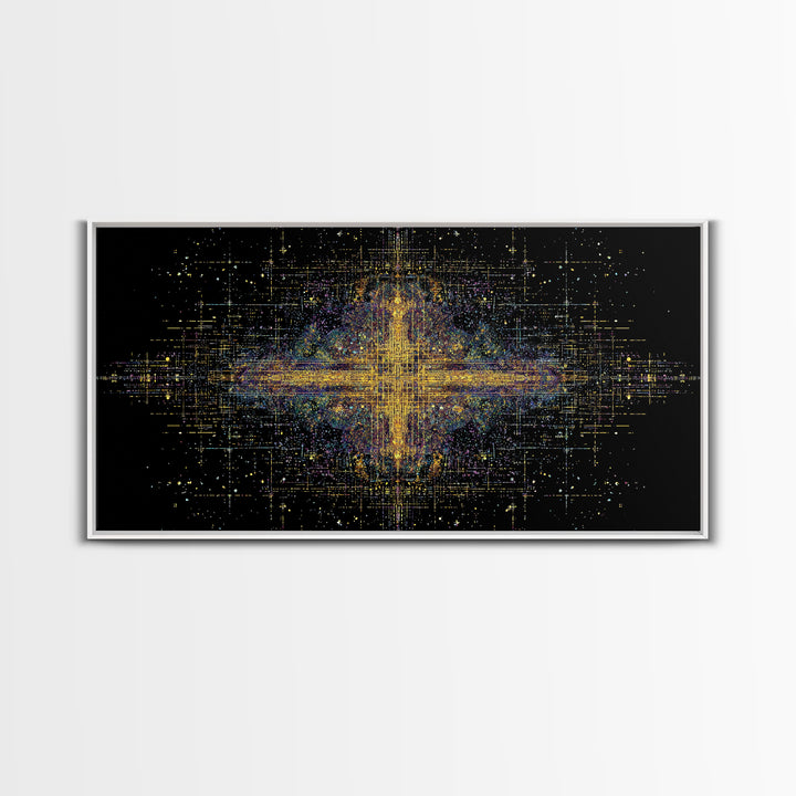 Radiant Gold Starburst Energy On Black Canvas Print, Abstract African Art, Spiritual Wall Art, Luxury Modern Decor For Office