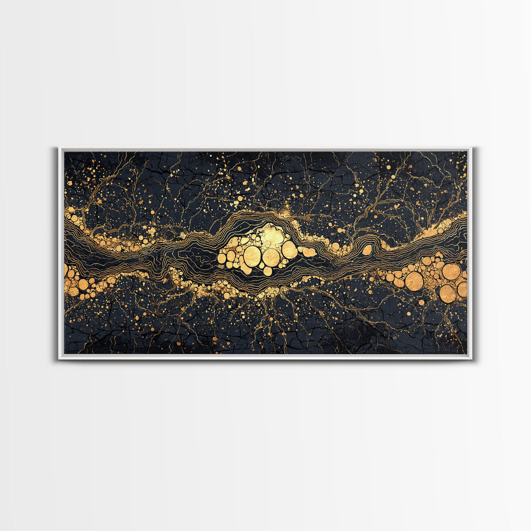 Black Gold Molten River Abstract Wall Art, Luxury Canvas Print, Earth Tone Modern Decor For Living Room And Office Decor Gift