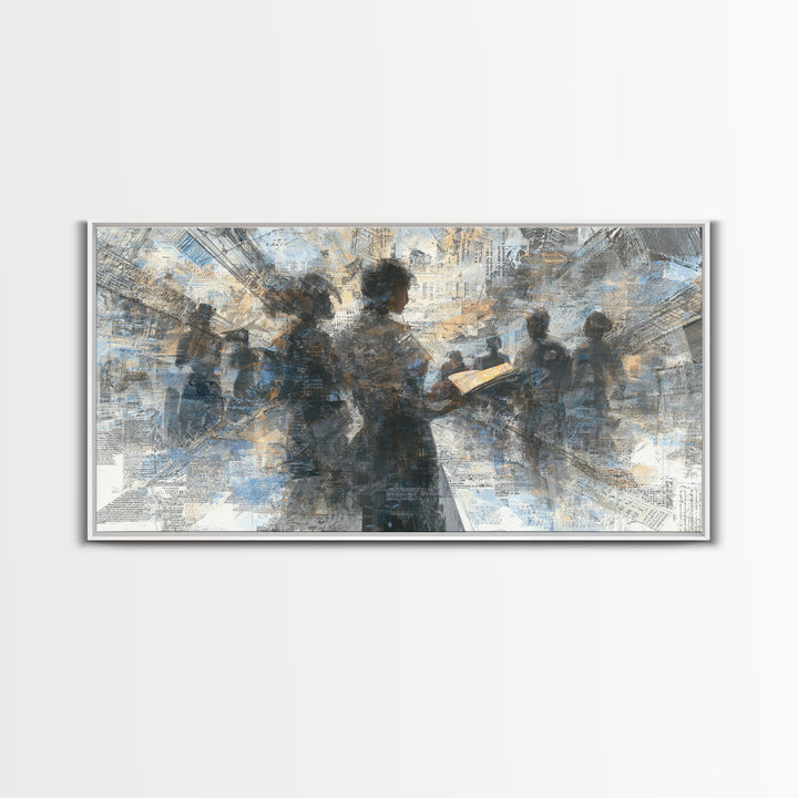 Textured Silhouettes Reading In Blue Beige Light Wall Art, Abstract Canvas Print, Literary Office Decor Gift For Home Living Room