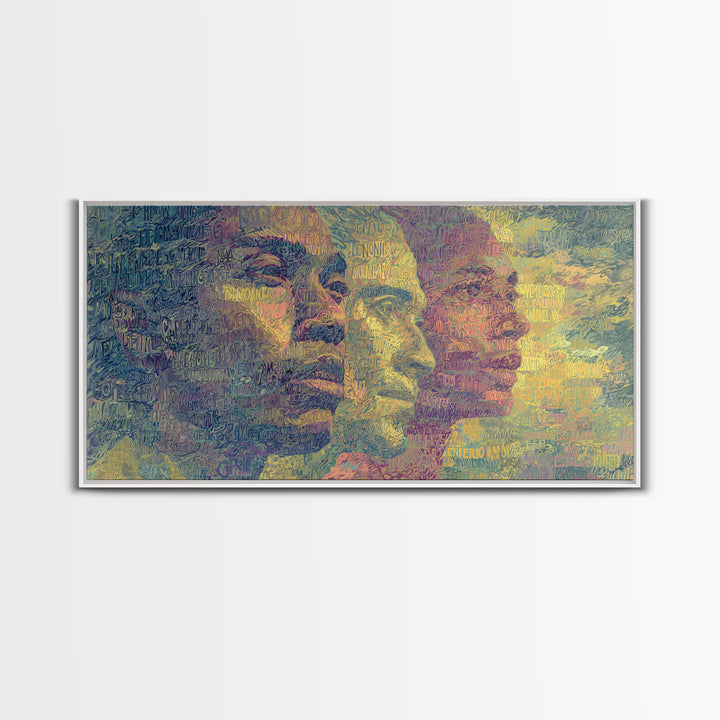 Layered African Faces In Abstract Script Canvas Print, Modern African Art Decor, Afrocentric Portrait Wall Art For Home Decor