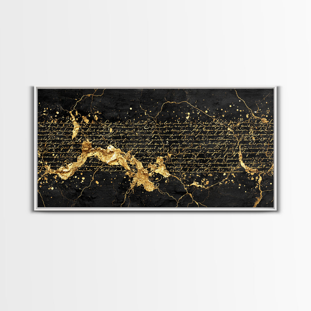 Black And Gold Abstract Script Wall Art, African Inspired Map Decor, Luxury Canvas Print, Modern Afrocentric Home Decor Gift
