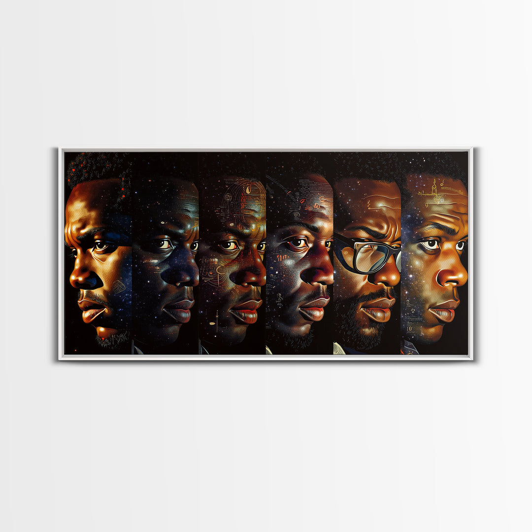 Six Black Men Portraits In Golden Light Canvas Print, Modern Black Art, African American Wall Art, Masculine Home Decor Gift